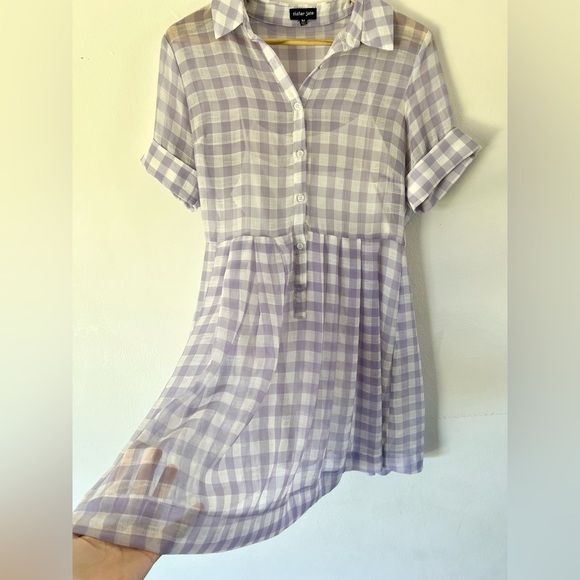 Sister Jane Daydream Purple Gingham Short Sleeve Babydoll Dress Size Medium - Picture 4 of 10
